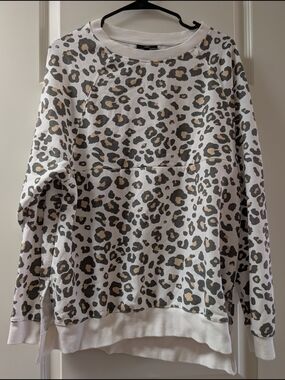Nursing Queen White Leopard Print Pullover Sweatshirt with Grey and Tan Spots